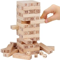 54 Pcs 4 Dice Challenging Wooden Blocks Tumbling Stacking Wooden Game for Adults and Kids Number Blocks, Wooden Tumbling Tower, Stacking and Balancing Block Toys 