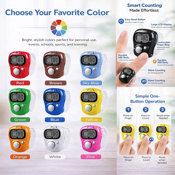1 Pc Counter for Chanting Mantra Manual Hand Finger Tally Counters – Digital Electronic Counting Machine, Naam Jap Counter for Cricket, Sports & More