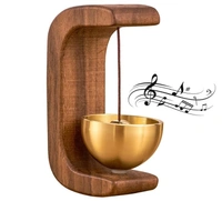 Wooden Magnetic Doorbell with Brass Bell, Japanese Style Musical Door Chime, Wood and Brass (7cm Height) Dark Brown
