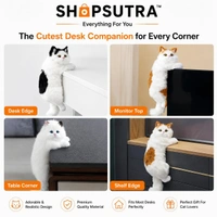 Cute Hanging Cat Decor for Desk & Table | Realistic Fluffy Cat Figurine | Cat Lover Gift | Home, Study & Computer Table Decor | Soft Toys for Baby Boys and Girls (White)