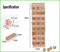 54 Pcs 4 Dice Challenging Wooden Blocks Tumbling Stacking Wooden Game for Adults and Kids Number Blocks, Wooden Tumbling Tower, Stacking and Balancing Block Toys 
