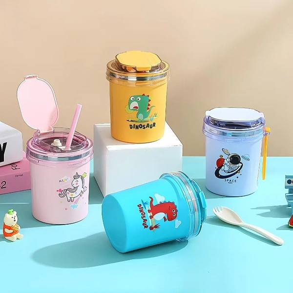  Stainless Insulated Food Jar Thermos for Hot Food Soup Lunch Container for Kids - 530 ML Mug/Cup with Straw, Lid and Fork