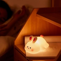 Kids Cute Little Rabbit Night Light Touch Silicone Animal Night Lamp | Rechargeable LED Bedside Lamp for Children's Bedroom | Ideal Gift for Boys, Girls, Toddlers, and Nursery