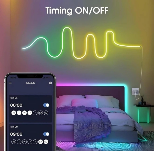 Vision 5 Meters LED Neon RGB Strip Light, Smart App Control, Remote Control, Multi-Colour Magic Lighting with USB, 6 Mounting Clips Music Modes, Custom Colors, Timing, Light Follow Sounds
