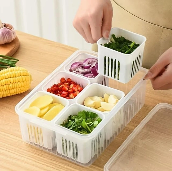 6in1 Fridge Storage Boxes, Freezer Storage Containers, Vegetable Storage Box,Container for Kitchen Storage Set Food Storage with Transparent