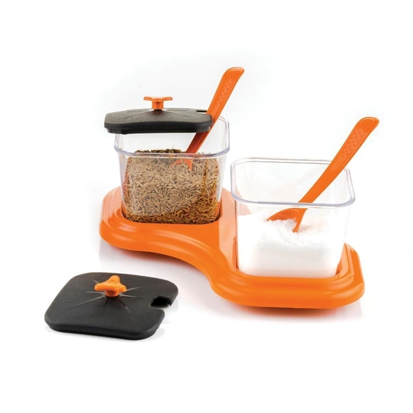 Multipurpose Dining Table Storage Containers | Kitchen Storage Pickle/Spice/Salt Containers | Dryfruits/Pickle Jar with Tray and Spoons Food Grade Plastic 