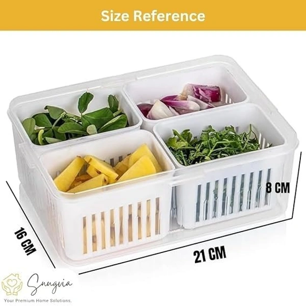 4-in-1 Fridge Storage Box with Airtight Lids, Divided Food Prep Containers for Veggies, Snacks, and Fruits – Durable, Transparent Organizer for Kitchen Storage with Draining System