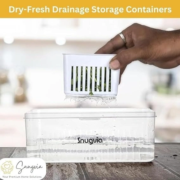 4-in-1 Fridge Storage Box with Airtight Lids, Divided Food Prep Containers for Veggies, Snacks, and Fruits – Durable, Transparent Organizer for Kitchen Storage with Draining System