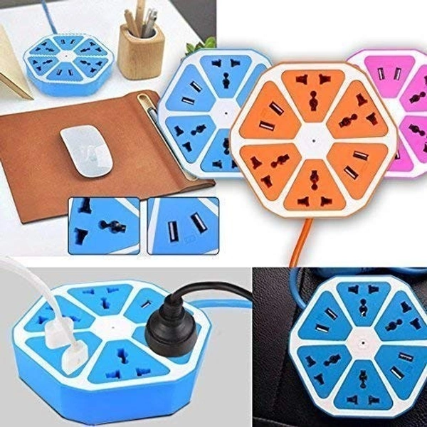 USB Hexagon Socket with 4 USB Slot and 4 Power Extension Cord Board with Charging Port & 4 US/Indian Socket, Fireproof Spike