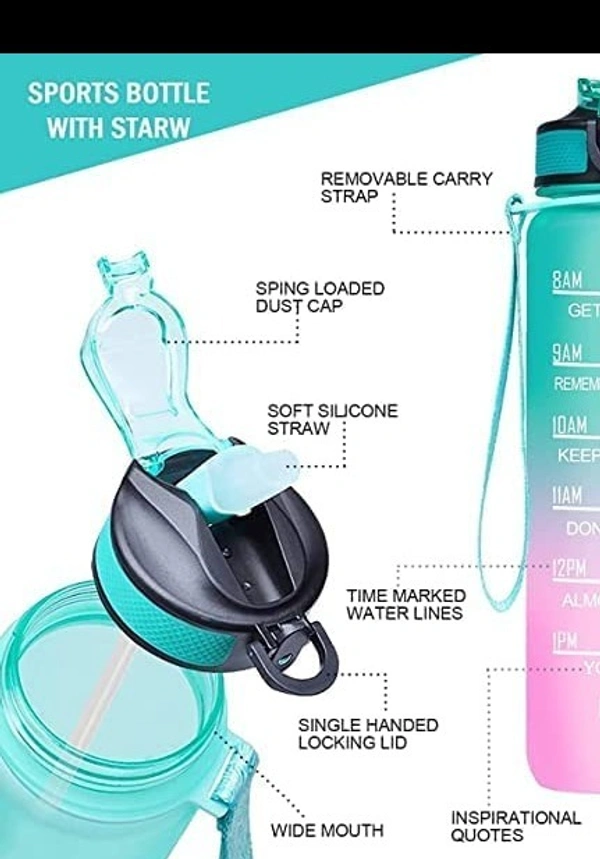 Motivational water bottle Sports Water Bottle With Straw,1000ml Leak Proof Drink Bottles with Motivational Time Marker, Non-Toxic & BPA Free, Ideal for School, Gym bottle