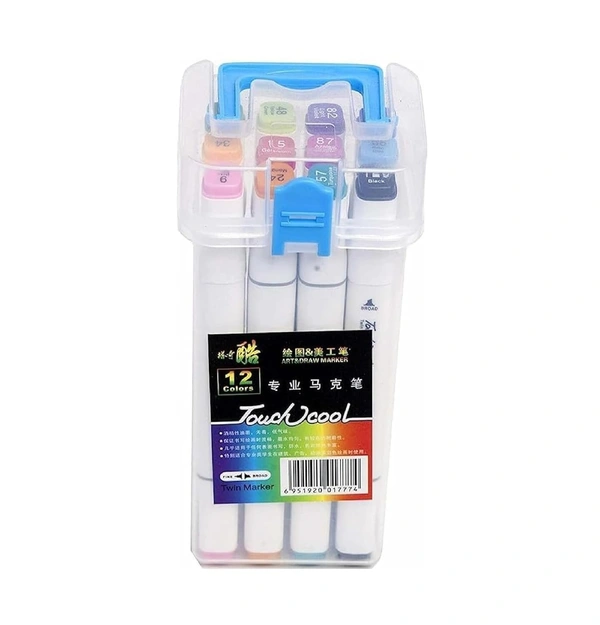 Touch Cool Alcohol Markers Professional Art Set - Dual Tip with Fine and Chisel Tips. Perfect for Artists, Beginners, Adults and Kids - Marker Set of 12