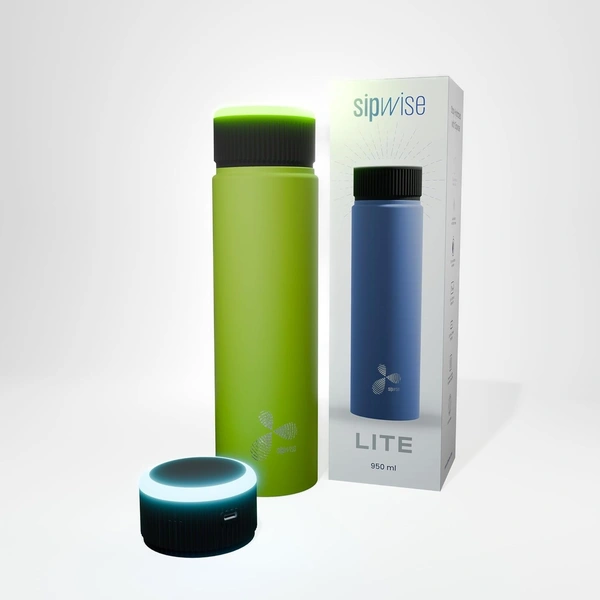 800ml Smart Water Bottle with 30-Minute Drinking Reminders (950 ml) | 6 Glow Colors + Audio Alerts | USB-C Charging | Stainless Steel | Leak-Proof | Anti-Skid Base | Matte Finish