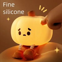 Pumpkin Night Light - 3 Level Dimmable Cute Led Pumpkin Lamp, Silicone Dimmable Nursery Nightlight For Kids, Rechargeable Bedside Tap Lamp, Funny Office Desk Decor And Gift (Yellow)