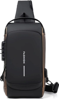 Chest Bag Men's Sling Bag, Password Protection, Anti-Theft Crossbody Bag, Shoulder Bag, Outdoor Waterproof Casual Men's Bag, Black / Brown, Retro