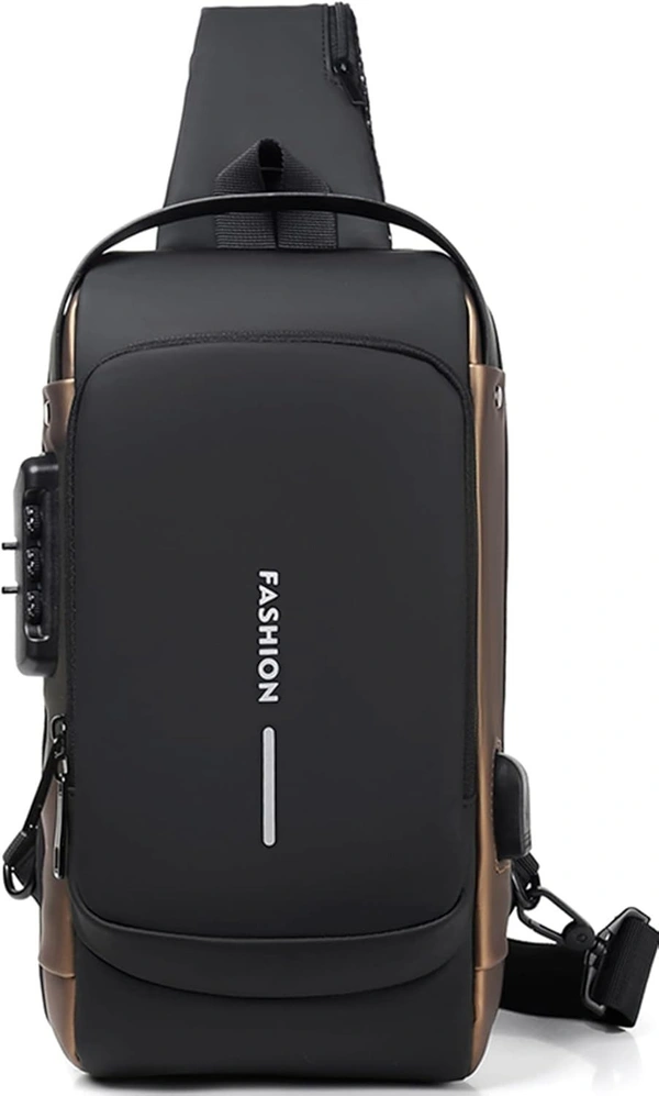 Chest Bag Men's Sling Bag, Password Protection, Anti-Theft Crossbody Bag, Shoulder Bag, Outdoor Waterproof Casual Men's Bag, Black / Brown, Retro