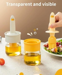 2-in-1 Duck Oil Dispenser Bottle with Silicone Basting Brush – High Temperature Resistant Olive Oil Dispenser for Kitchen, Plastic Oil Bottle with Brush for Cooking & Grilling, Hb Mart Oil Basting Set