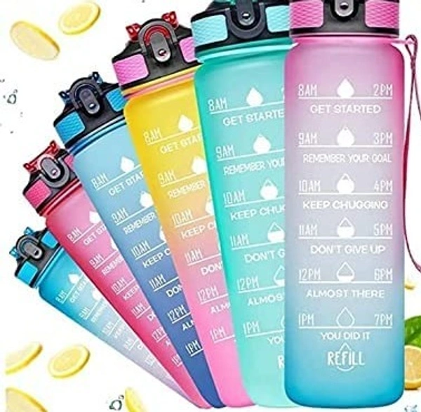 Motivational water bottle Sports Water Bottle With Straw,1000ml Leak Proof Drink Bottles with Motivational Time Marker, Non-Toxic & BPA Free, Ideal for School, Gym bottle
