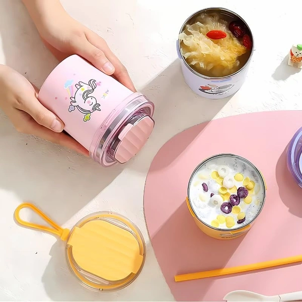  Stainless Insulated Food Jar Thermos for Hot Food Soup Lunch Container for Kids - 530 ML Mug/Cup with Straw, Lid and Fork