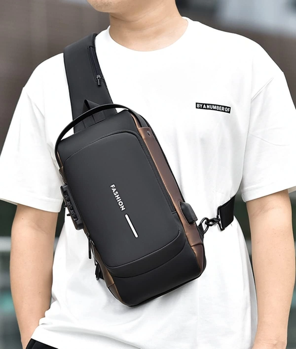 Chest Bag Men's Sling Bag, Password Protection, Anti-Theft Crossbody Bag, Shoulder Bag, Outdoor Waterproof Casual Men's Bag, Black / Brown, Retro