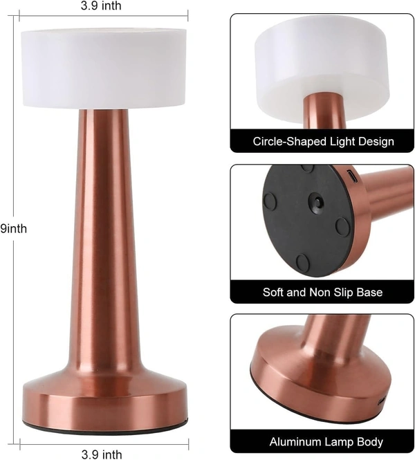 Dumbbell Shape Rechargeable RoseGold Metal LED Table Lamp with Touch Sensor, 3 Levels Brightness, Cozy Warm Lighting - Ideal Bedside Lamp or Night Light for Kids Nursery, Room Decor, Cafe Bar - Low Quality