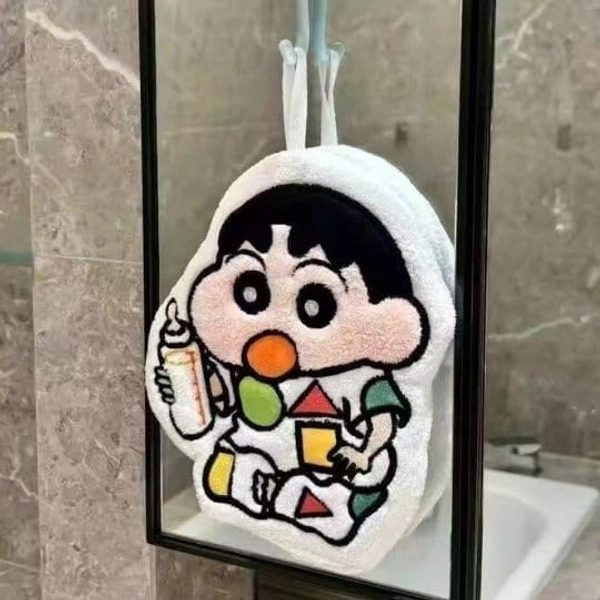 Cute Shinchan Hanging Hand Towel, Ultra-Soft Cartoon Face Towel, Super Absorbent Kids & Adults Use, Quick Dry Multipurpose Hand Cloth for Bathroom, Kitchen & Travel (1 PCS)