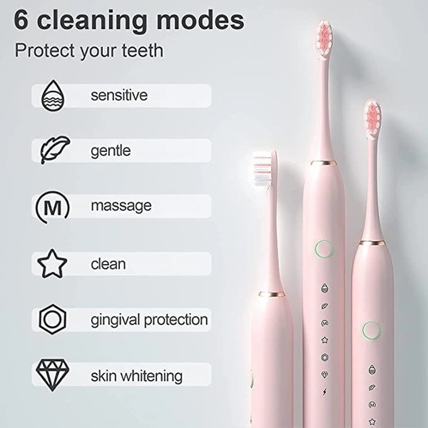 Sonic X3 electrical toothbrush for adults with 6 operating modes, with extra heads