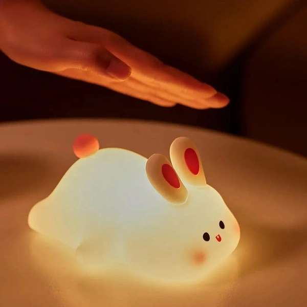 Kids Cute Little Rabbit Night Light Touch Silicone Animal Night Lamp | Rechargeable LED Bedside Lamp for Children's Bedroom | Ideal Gift for Boys, Girls, Toddlers, and Nursery