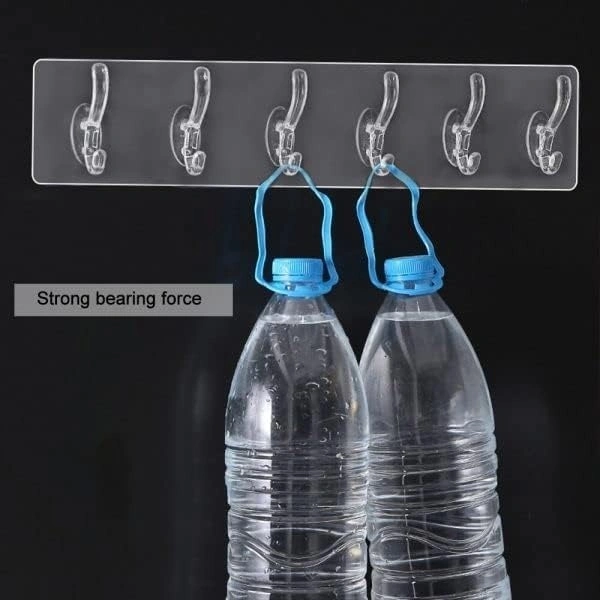 1 Pcs 6-in-1 Self Adhesive Heavy Duty Wall Hook - No Drilling for Bathroom, Shower, Kitchen | Waterproof Transparent Hooks for Easy Installation