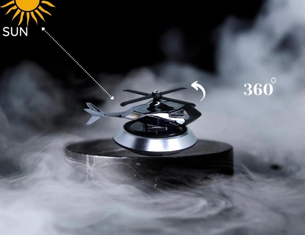 Solar Powered Car Perfume Diffuser/Dispenser | Helicopter Design, Auto Rotation Fan | for Car Dashboard with Perfume Liquid & Organic Fragrance
