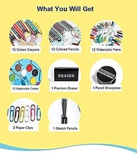 46 Pcs Art Set, Art Box,Art Kit, Kids Painting Set for Kids, Box with Colour Pencil, Crayons, Water Colour, Sketch Pens (Print May Very)