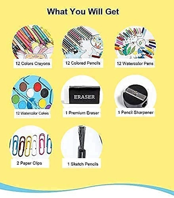46 Pcs Art Set, Art Box,Art Kit, Kids Painting Set for Kids, Box with Colour Pencil, Crayons, Water Colour, Sketch Pens (Print May Very)