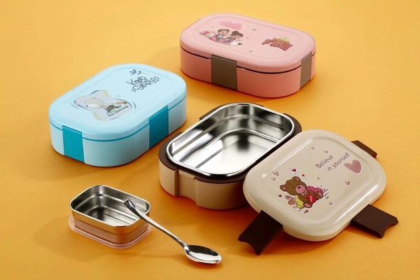 Stainless Steel Tiffin Lunch Box Container/Dabba with 4 Side Clip Lock Lid for Office, Kids School, Travel Food Grade Airtight | Easy to Carry Leakproof Compartment Insulated Meal Holder