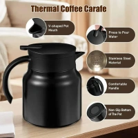 Teapot with Steel Infuser 1000ml, Carafe with Steel Teapot with Handle, Vacuum Insulated Thermosteel, BPA-Free, Keeps Beverages Hot or Cold (