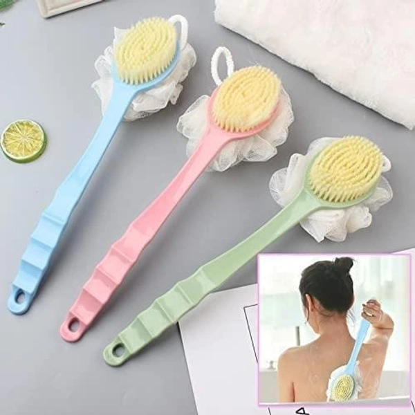 2 IN 1 Loofah with handle Body Brush, Bath shower Brush & Loofah Back Scrubber with Curved Long Handled for Skin Exfoliating Bath, Massage Bristles Suitable for Wet or Dry, Men and Women (Multi Color)