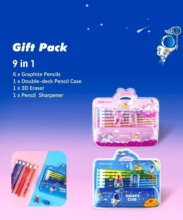 Stationary Set for Kids, Cartoon Theme Stationary Kit for Boys, Pencil Set for Kids, Eraser Set for Kids, - Stationary Kit Set for Boys/Birthday Gifts for Kids (GP 8001-E)