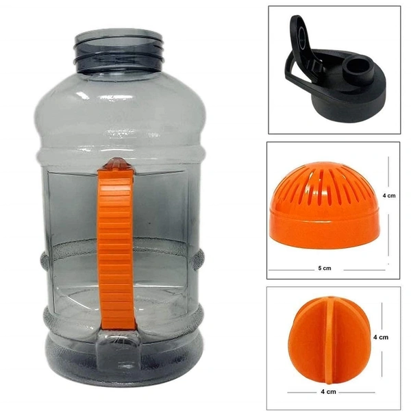 Sports Gallon Plastic Water Bottle 1.5L with Mixer Ball and Strainer BPA Free (Transparent Black)