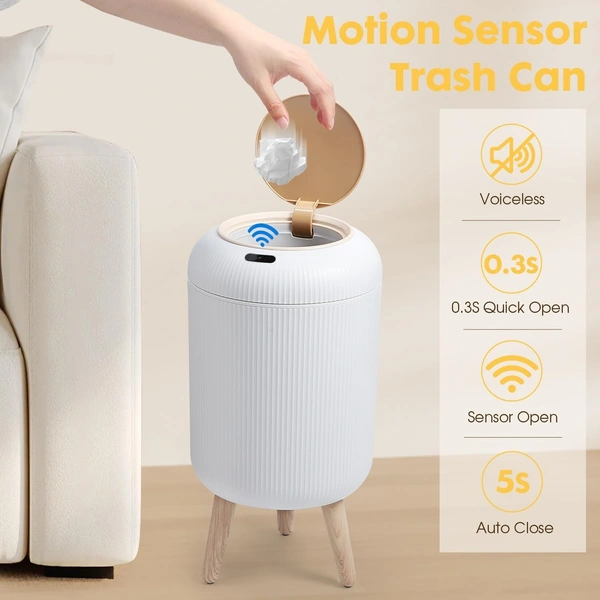 Smart Motion Sensor Trash Can -10L Touchless Automatic Garbage Bin with Lid, Hygienic & Odor-Free Design for Kitchen, Bathroom, Living Room, Bedroom, Sleek White, Hands-Free Sensor Activated Waste Bin