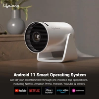 Smart Projector for Home, Native 720p with 4K Support, 4500 Lumens, Android 11, Apps (Netflix, Prime, YouTube) Freestyle Design with built-in stand, Speaker, WiFi, 100" Display