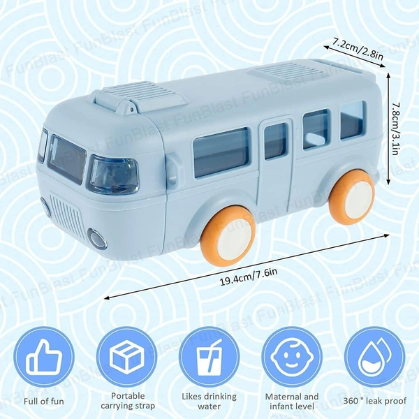 Bus Shaped Water Bottle With Moving Wheels, 480 Ml Leak-Proof Water Bottle For Kids, Water Bottle With Strap & Sipper For Kids, Sipper Water Bottle For Kids