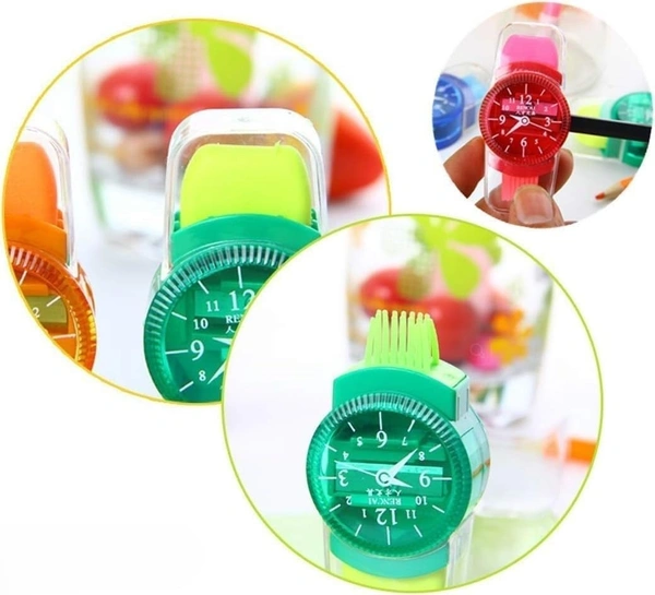  Multifunctional Watch-Shaped Sharpener | 3-in-1 Watch Design Sharpener, Eraser & Mini Duster |Cute Manual Sharpener for Kids, School & Office Supplies, Portable & Durable|