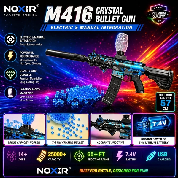 Electric Gel Blaster Gun for Kids & Teens, 7-8mm Crystal Water Beads Shooter, Automatic & Manual Modes, Rechargeable Battery, Long Range Toy Gun(Color as per Availability) (m416 Set)