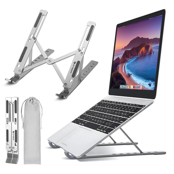 Aluminum Laptop Stand, MacBook Stand, Portable Laptop Stand, Gaming Laptop Stand, Foldable Laptop Stand, Compatibility Upto 15.6-Inch Laptop, Tab, and Mobile (Silver)