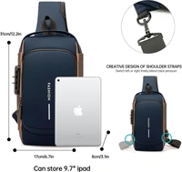 Anti-Theft Chest Bag for Men Women Sling Bag Crossbody Backpack Men's Shoulder Bag Waterproof Password Protection Shoulder Bag with USB, Blue with brown, Rucksack