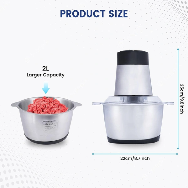 Electric Chopper, Meat Grinders with Stainless Steel Bowl Heavy 700W Motor - 2 Speed Modes for Kitchen Food Processor, Meat, Vegetables, Onion, Mince (2 Liter) (350ML) (2L)