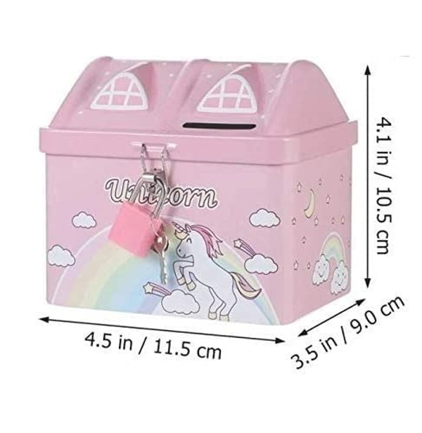 Unicorn Piggy Bank, Hut Shaped Money Box with Lock and Key for Kids, Girls, Boys