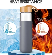 550 ML Borosilicate Glass Water Bottle with Bamboo Lid and Silicone Sleeve - BPA-Free  - Navy Blue