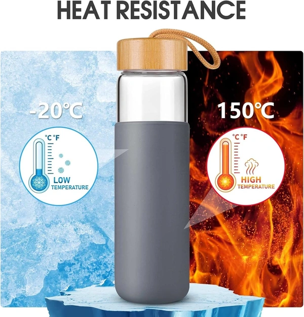 550 ML Borosilicate Glass Water Bottle with Bamboo Lid and Silicone Sleeve - BPA-Free  - Navy Blue