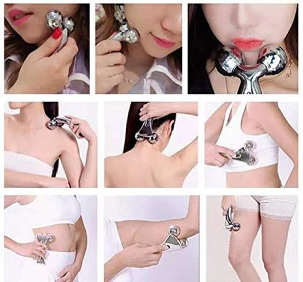  Manual 3D Massager Roller 360 Rotate Face Full Body Shape for Skin Lifting Wrinkle Remover Facial Massage Relaxation Tool, 15.5 x 9.5 x 5 cm, Silver