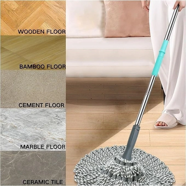 Stainless Steel Microfiber Twist Mop | Self-Wringing Squeeze Mop with Extendable Handle for Efficient Floor Cleaning | Reusable Dust Mop for Home, Office