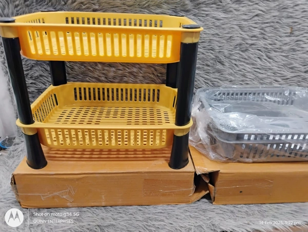 Multipurpose Plastic Storage Rack for Kitchen, Fruit Corner Storage Stand Basket, Countertop Kitchen Organizer Cart, Kitchen Trolley Rack (2 Layer, Silver)Rectangular